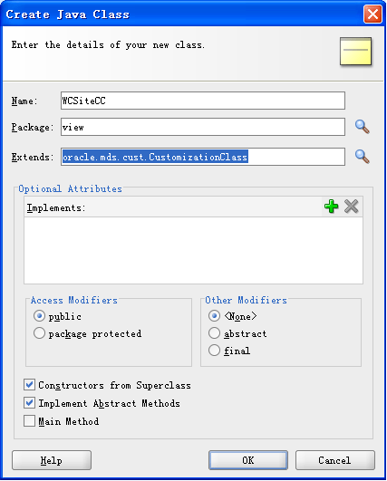 Example of Creating the Customization Classes